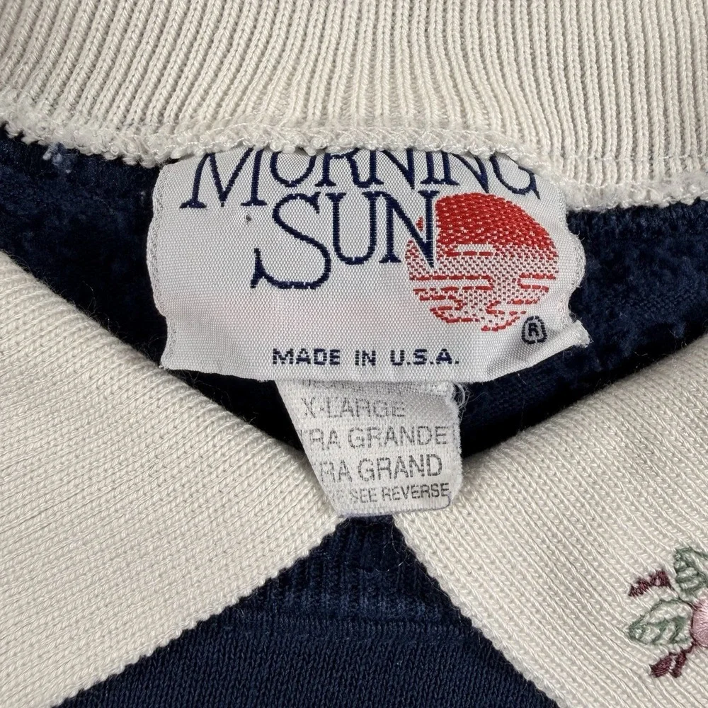 VINTAGE Grannycore Collared Crewneck Sweater XL Blue Embroidered Floral USA